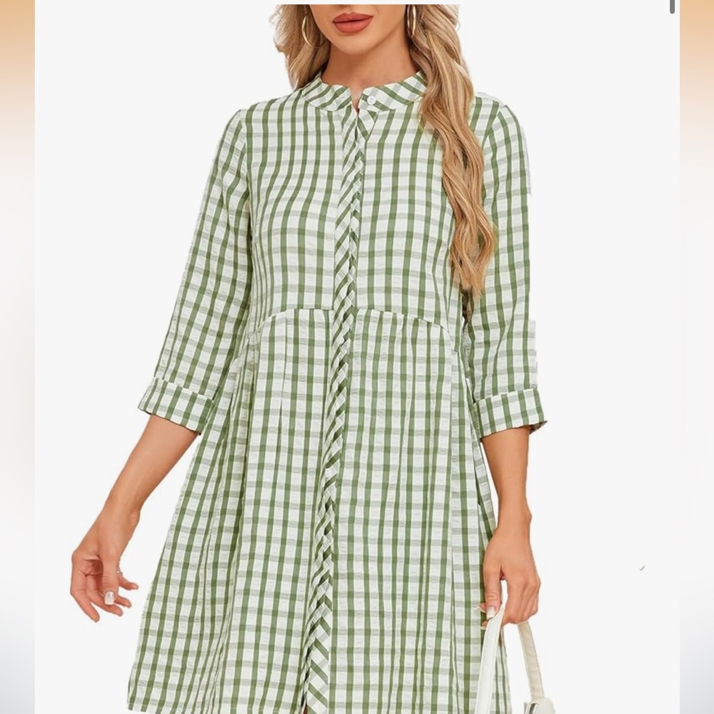 Green and White Checkered Dress
